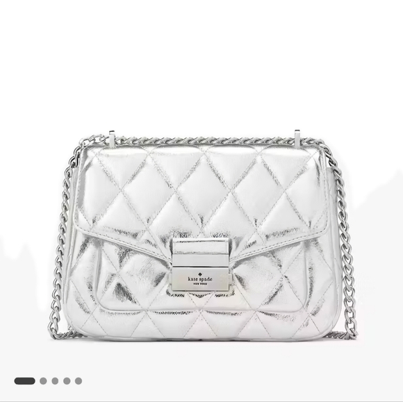 NWT Kate Spade Carey Small Flap Chain Shoulder Bag Crossbody Lunar Light Sliver - Picture 1 of 6